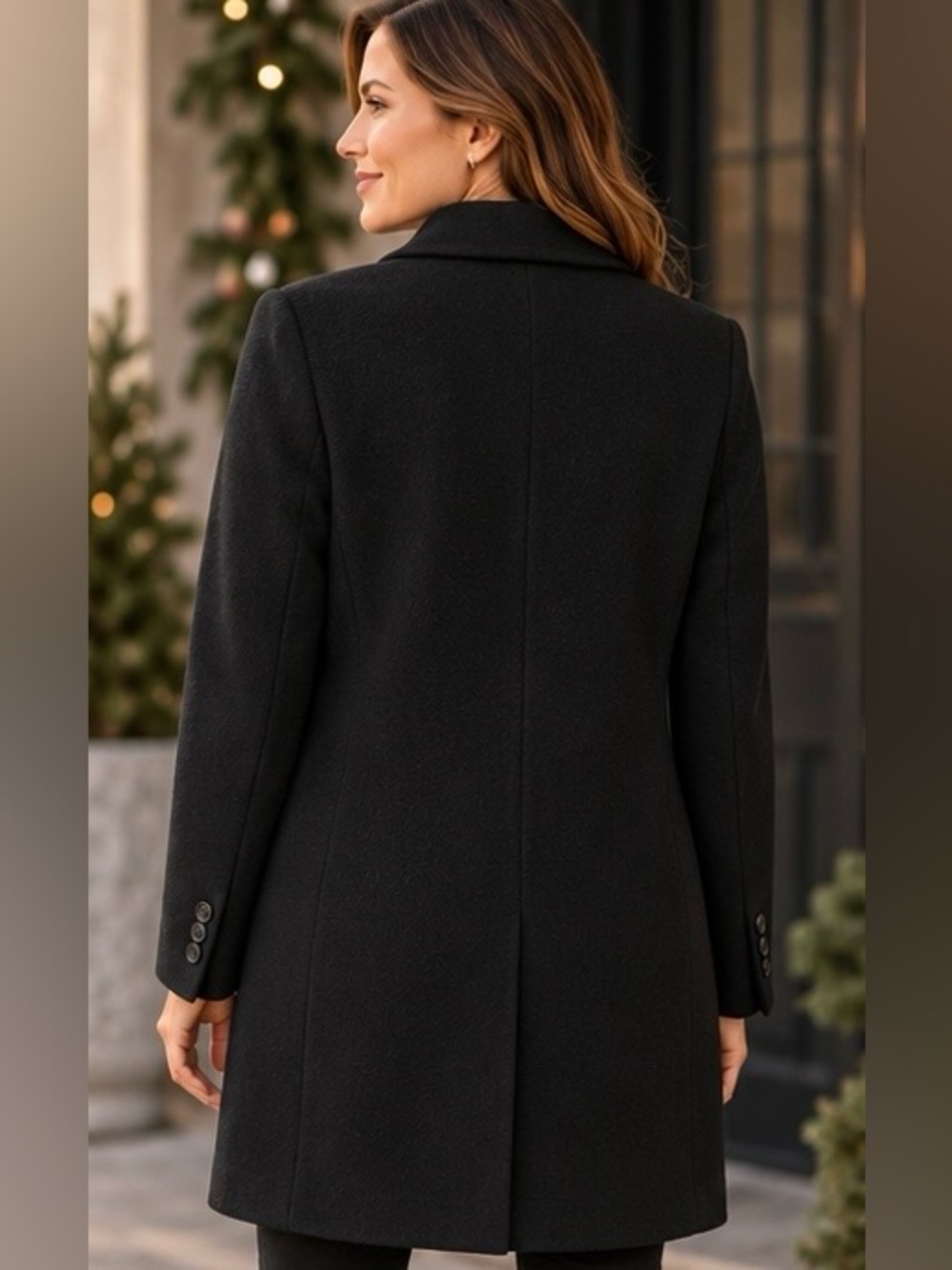 Banana Republic Petite S 100% Wool Black Tailored Long Coat Classic - Picture 2 of 13